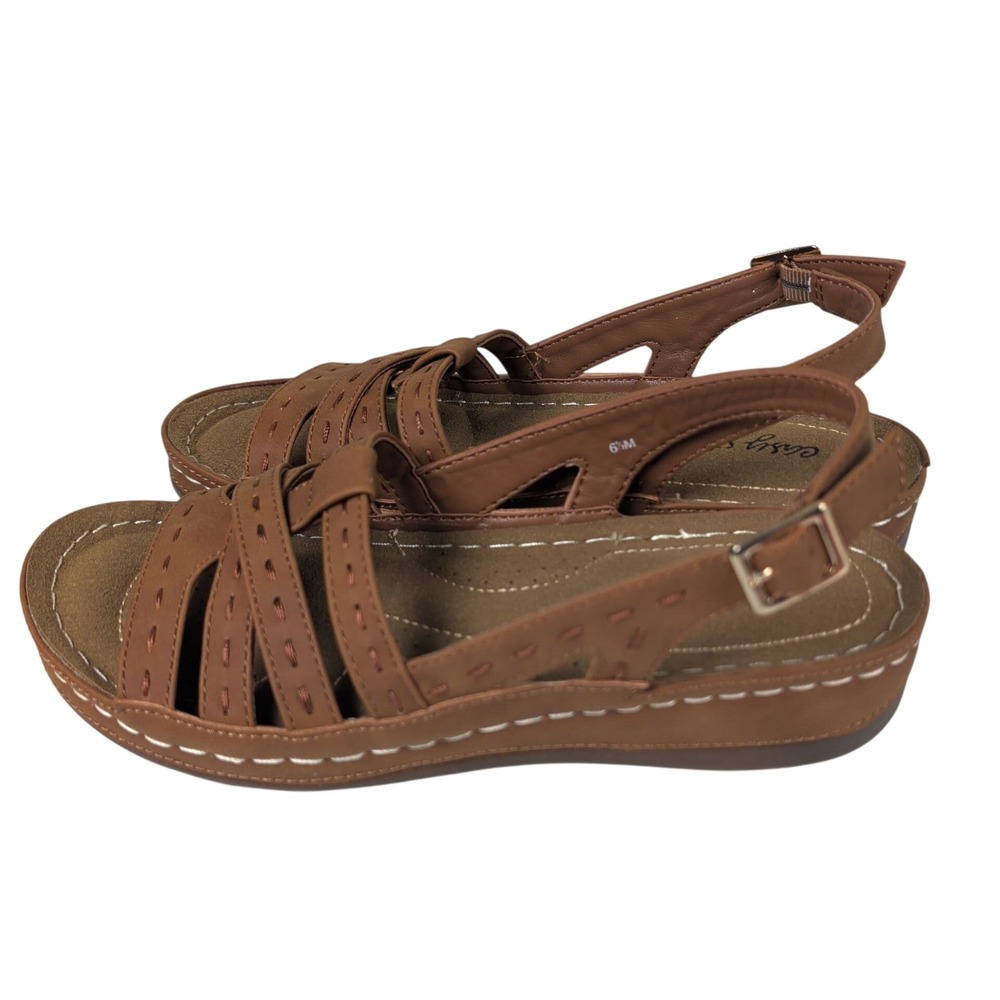 Easy Street Womens 6.5 Kehlani Tan Strappy Slingback Comfort Sandals 31-4916